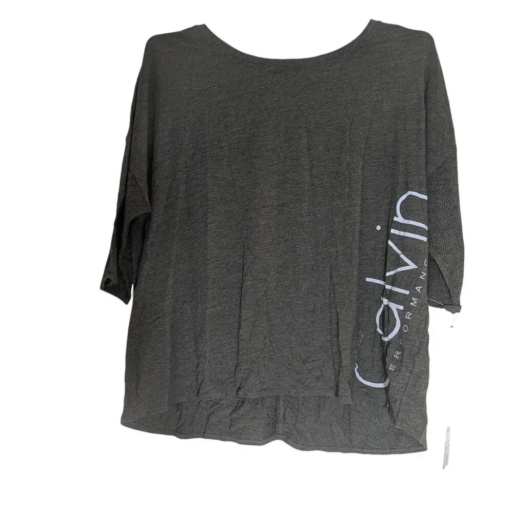 Calvin Klein Women's Plus Size Olive Logo Tee 3/4 Sleeve Oversized Top Size 2X - Picture 2 of 4